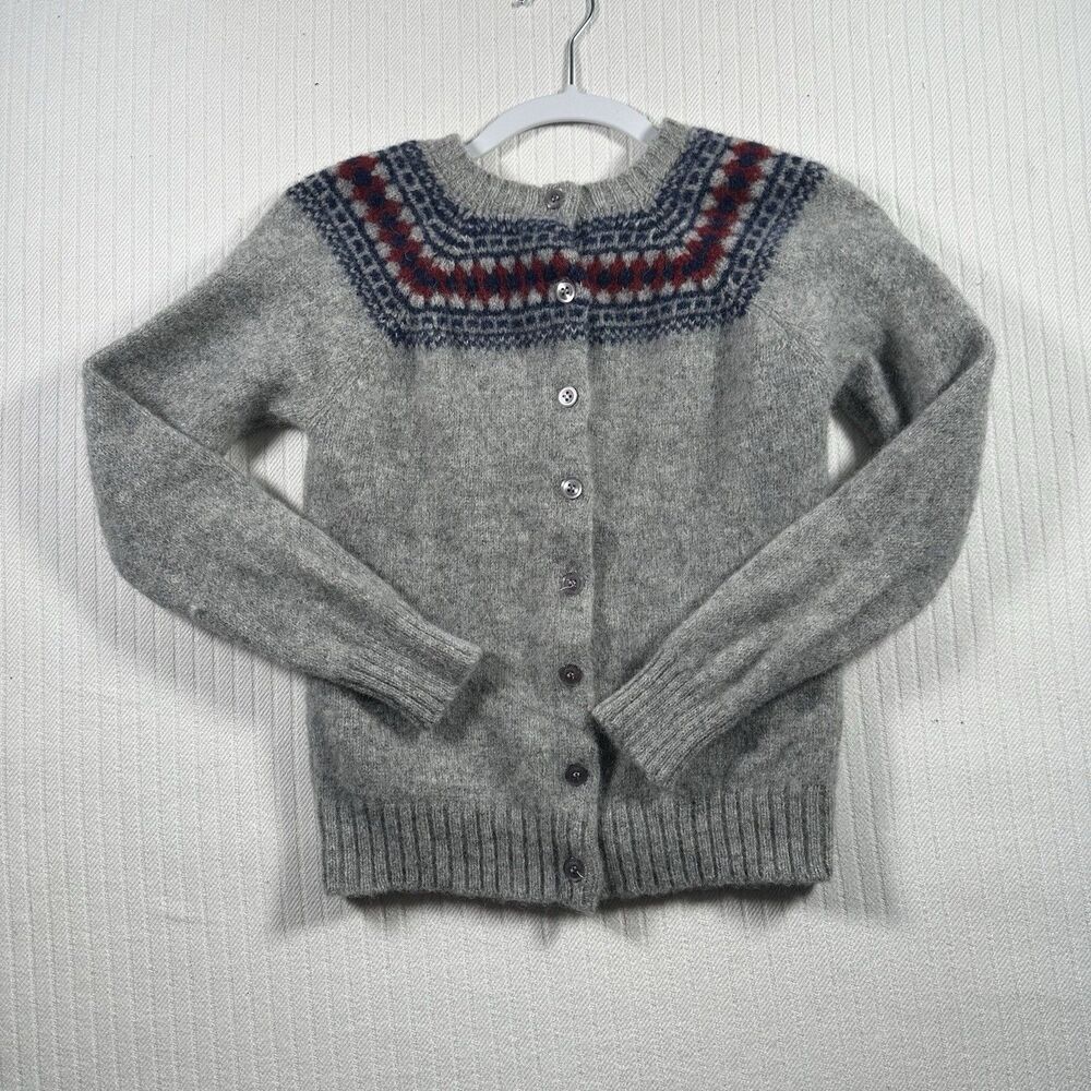 Vtg 80s Lands End Fair Isle Wool Cardigan Sweater Womens 36 British Hong Kong